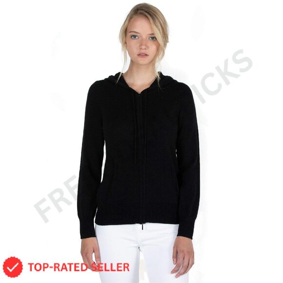 Luxury Cashmere Zip Hoodie Cardigan Elegant Cozy Oversized Chic Sweater